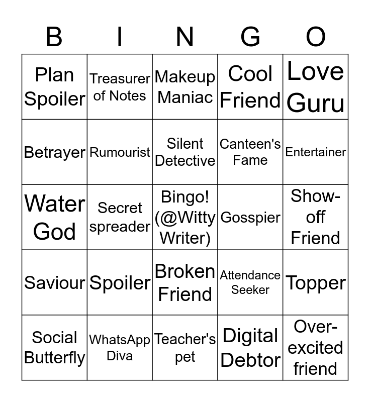 Types of Friends you have - Bingo Card