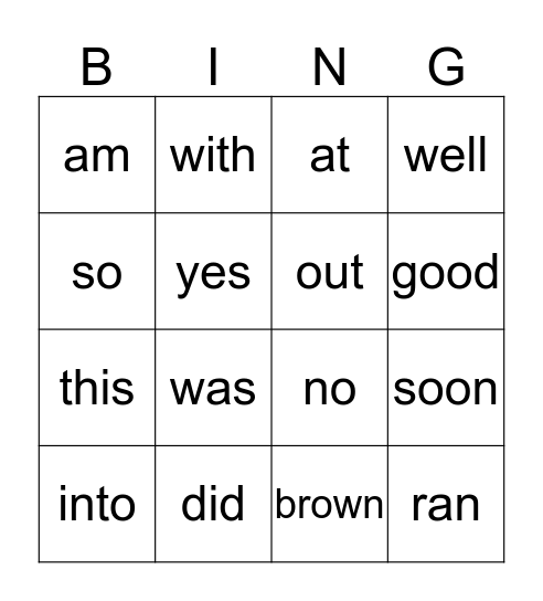 sight word bingo  Bingo Card