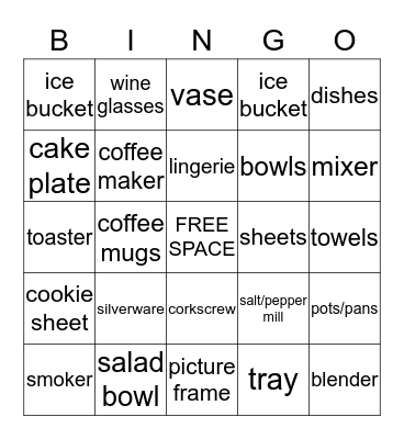 Jane's Bridal Shower Bingo Card