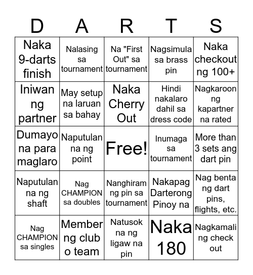DARTS Bingo Card