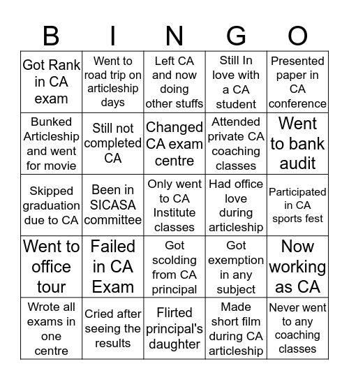 CA Bingo Card