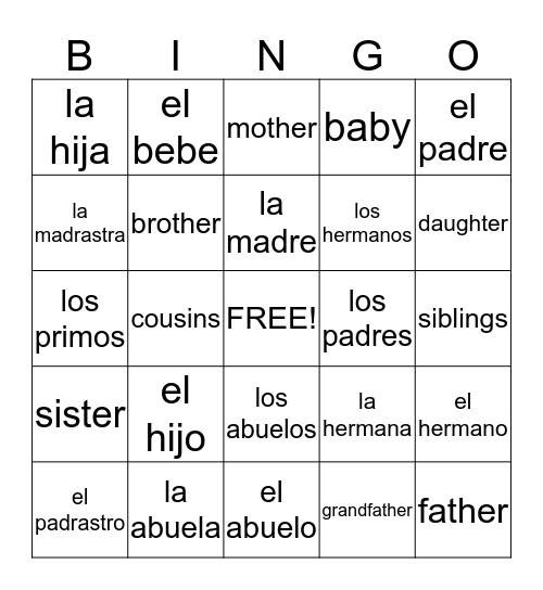 SPANISH BINGO! Bingo Card