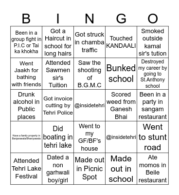 Tehri edition Bingo Card
