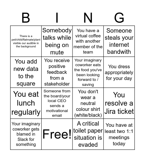 Distributed working Bingo Card