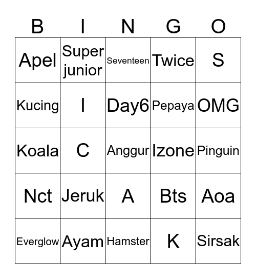 JENNIE96PL Bingo Card