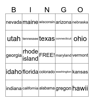 OUR STATES :) Bingo Card