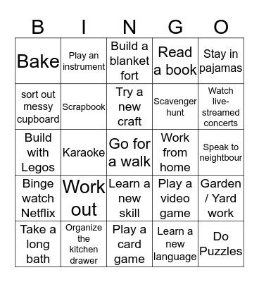 Quarantine Bingo Card