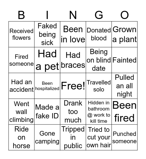 Have you ever ? Bingo Card