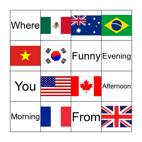 Flags and words Bingo Card
