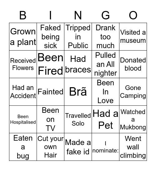 Have you ever been bingo Card