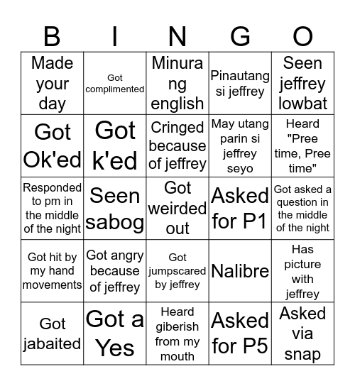 Bongo of jeffrey Bingo Card
