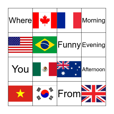 Flags and words Bingo Card