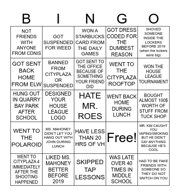 ACTUAL DSC BINGO Card
