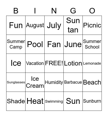 Summer Fun Bingo Card