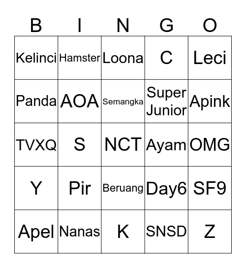 BINGO WITH PALETTE Bingo Card