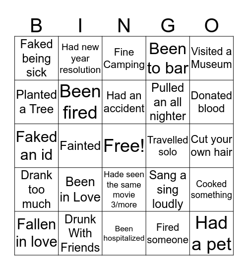 Have you ever? Bingo Card