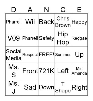 DANCE BINGO Card