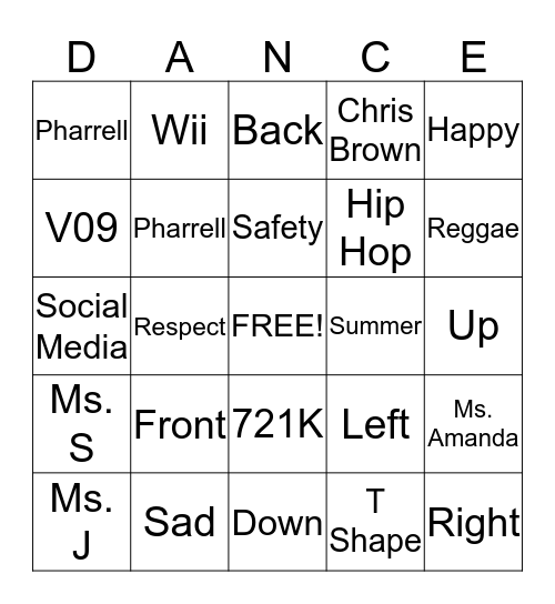 DANCE BINGO Card