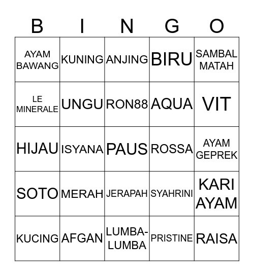 BINGONYA KEVIN Bingo Card