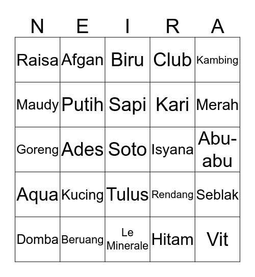 PUNYA NEIRA Bingo Card