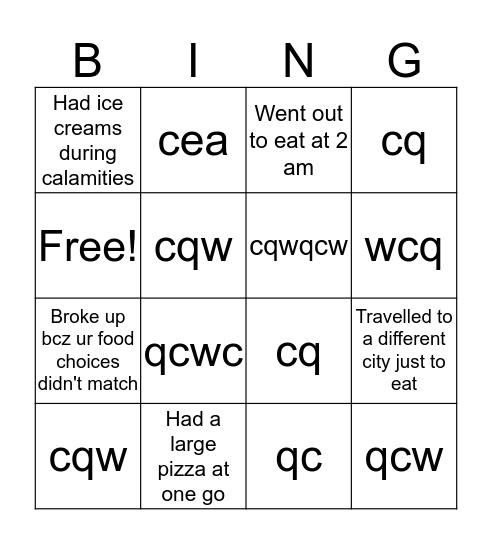 How big a foodie are you? Bingo Card