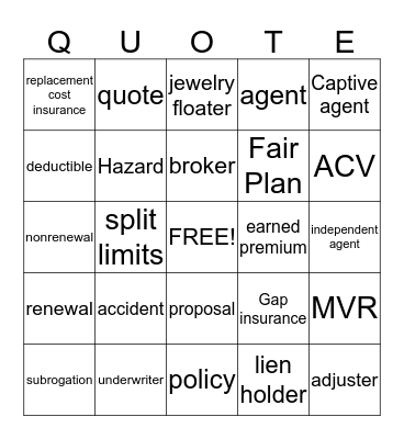 PlatinumOne Insurance Agency Bingo Card