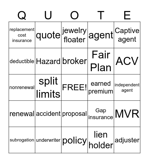 PlatinumOne Insurance Agency Bingo Card