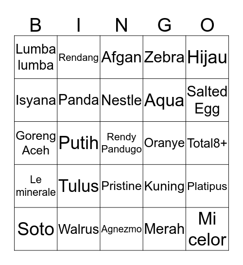Nadin Bingo Card