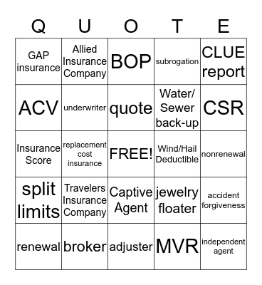 PlatinumOne Insurance Agency Bingo Card