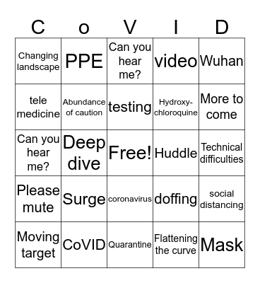 CoVID Conference Call Bingo Card