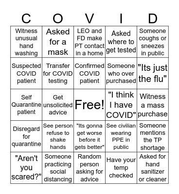 EMS BINGO "COVID Edition" Bingo Card