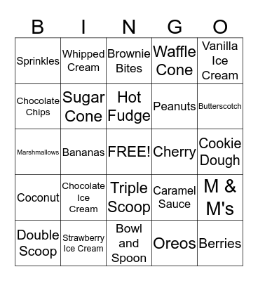 Ice Cream Bingo Card