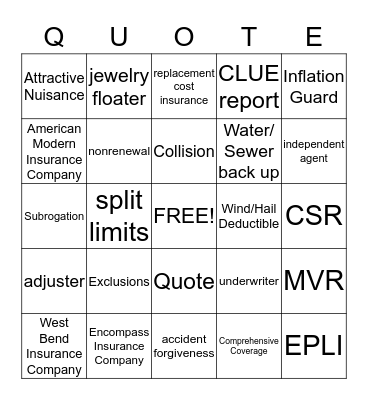 PlatinumOne Insurance Agency Bingo Card
