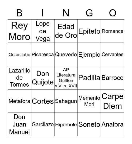 De la Edad Media a la Edad Moderna Bingo Card