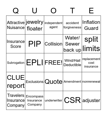 PlatinumOne Insurance Agency Bingo Card