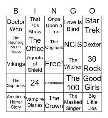 Binge Worthy Shows Bingo Card