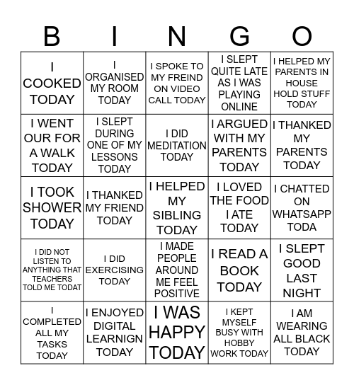 INTERACTIVE BINGO Card