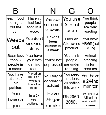 Prepared gamer social distancing bingo Card