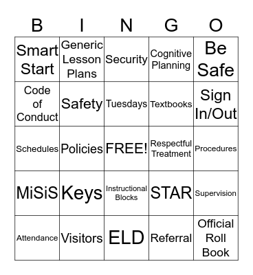 Charnock Road PFD Bingo Card