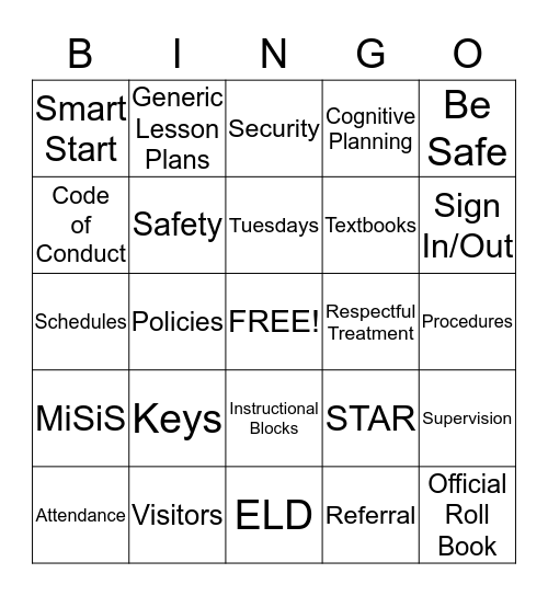 Charnock Road PFD Bingo Card