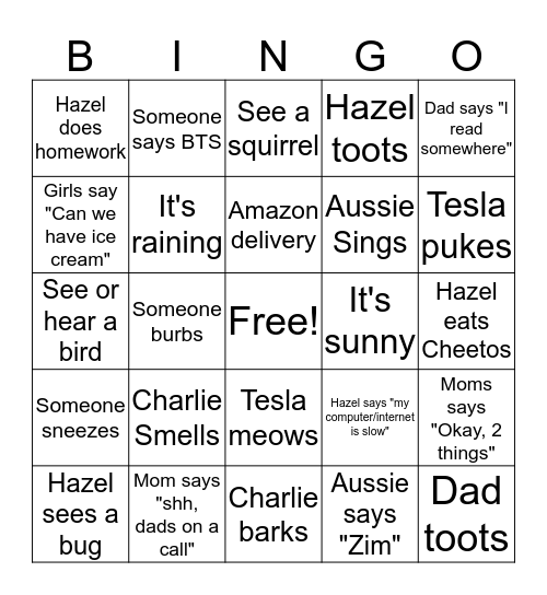 Stay at Home Bingo Card