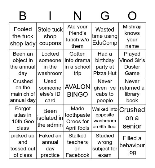 Untitled Bingo Card
