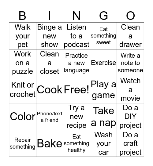 Conrona Virus Bingo Card