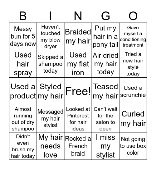 Quarantine Hair Bingo Card