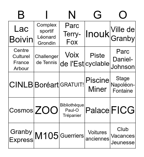 Bingo des mots Bingo Card