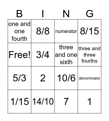 Fractions!  Bingo Card