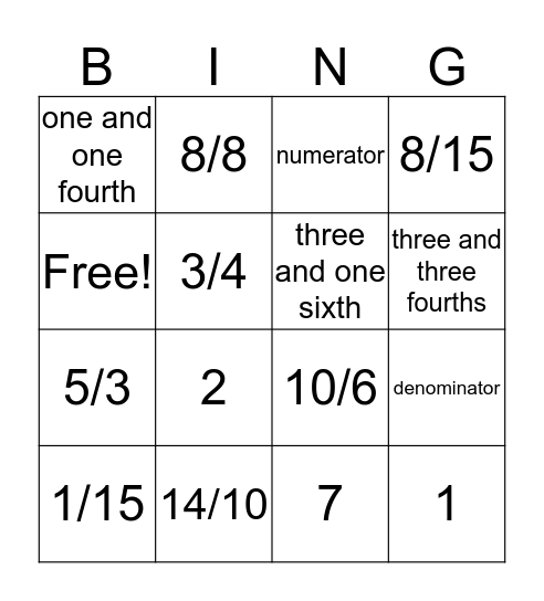 Fractions!  Bingo Card