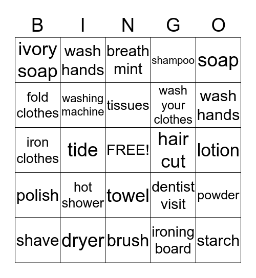 Hygiene Bingo Card