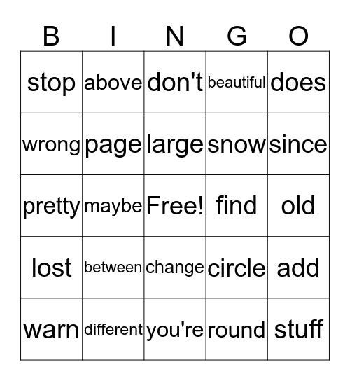 Alice's words bingo Card