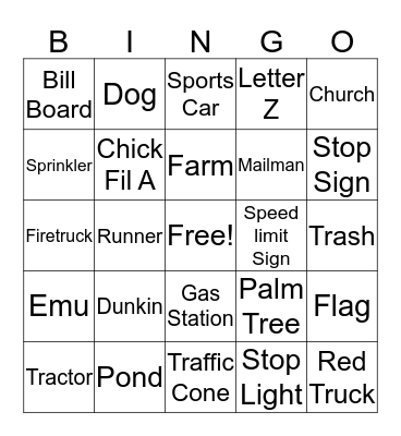 Papa's Car Bingo Card